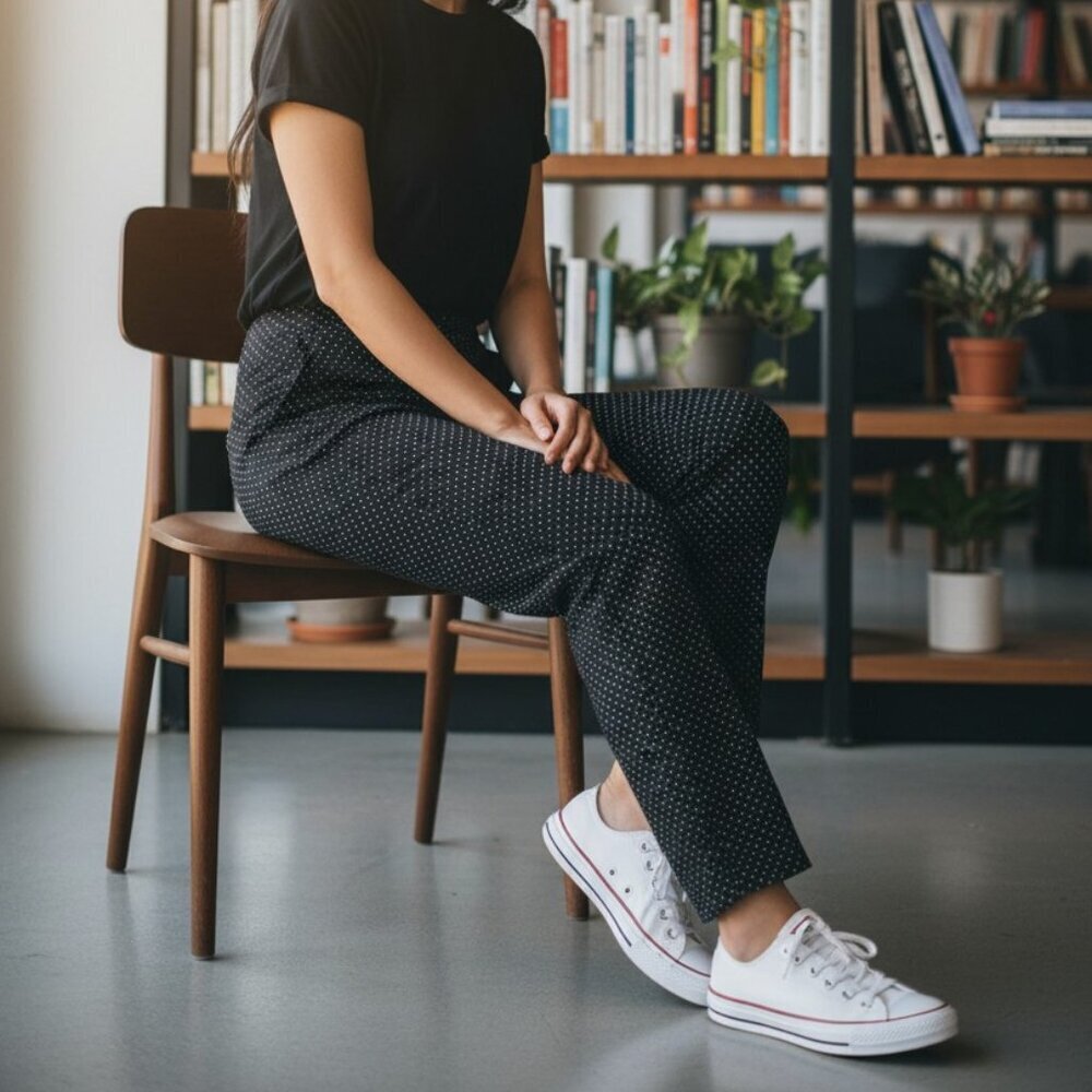 Talbots Pull On Viscose Straight Leg Black with White Embroidered Pants Sz 4